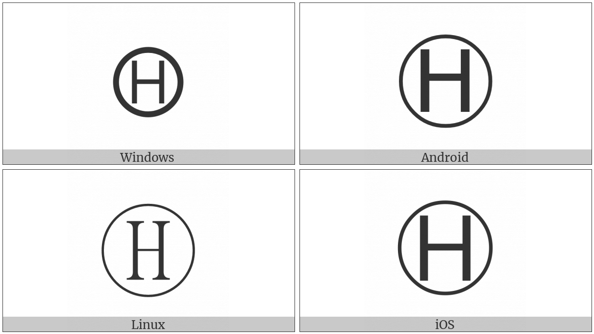 Circled Latin Capital Letter H on various operating systems