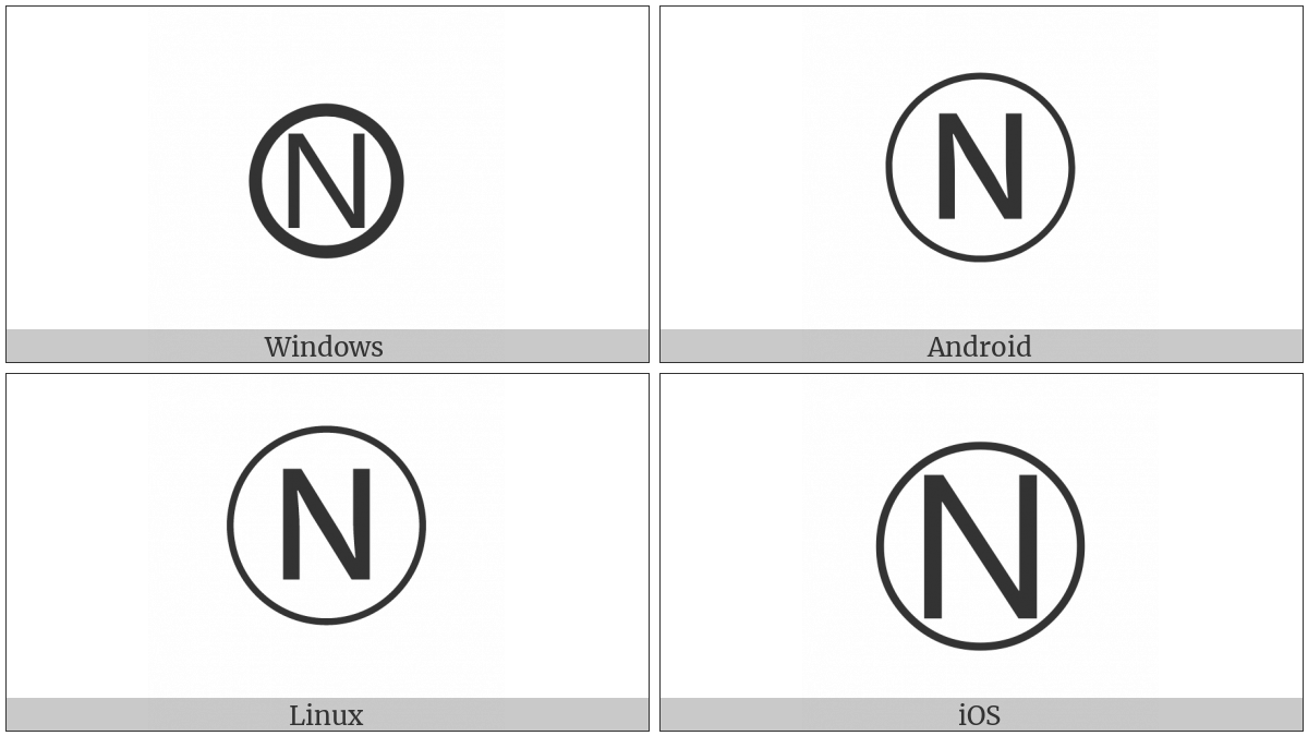 Circled Latin Capital Letter N on various operating systems