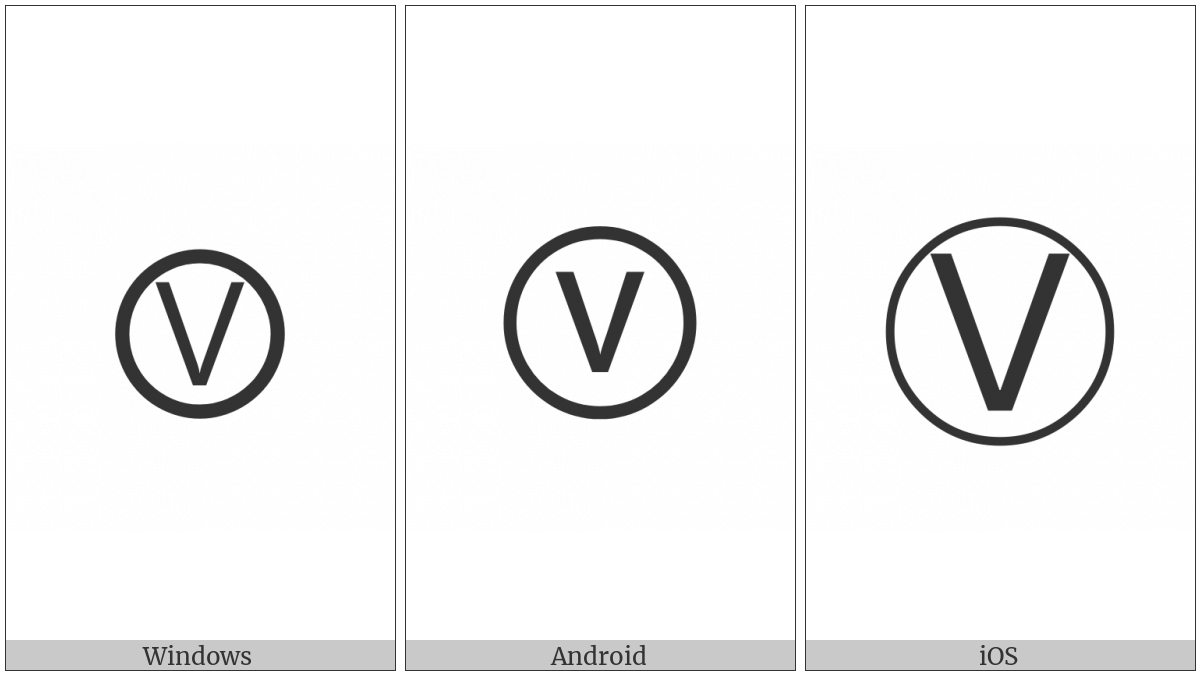 Circled Latin Capital Letter V on various operating systems