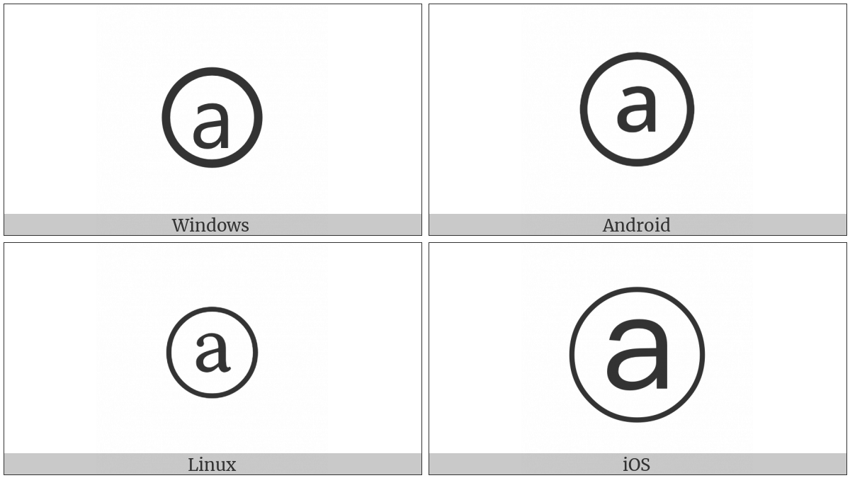 Circled Latin Small Letter A on various operating systems