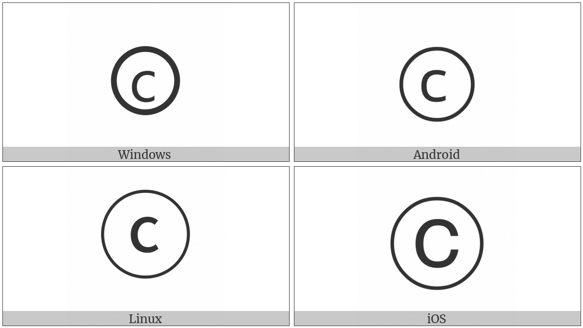 Circled Latin Small Letter C on various operating systems