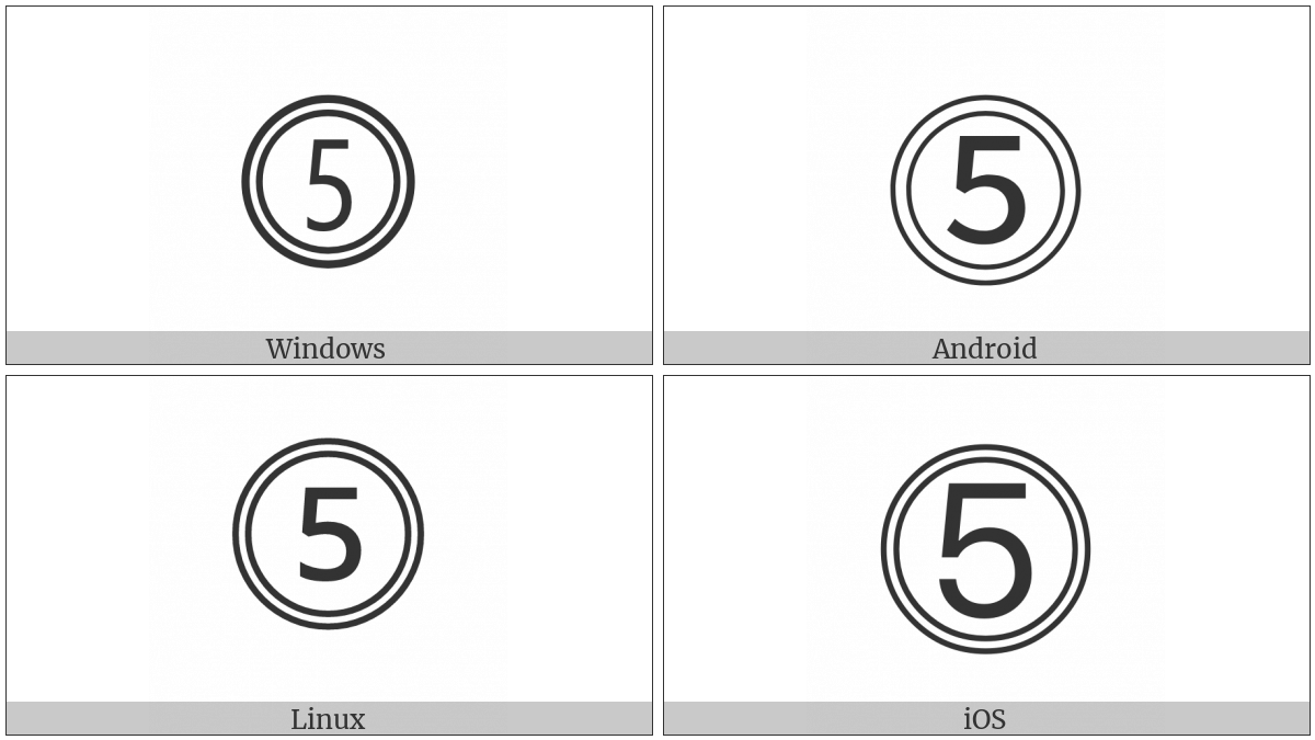 Double Circled Digit Five on various operating systems