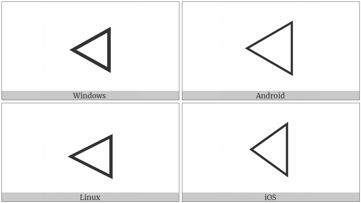 White Left-Pointing Triangle on various operating systems