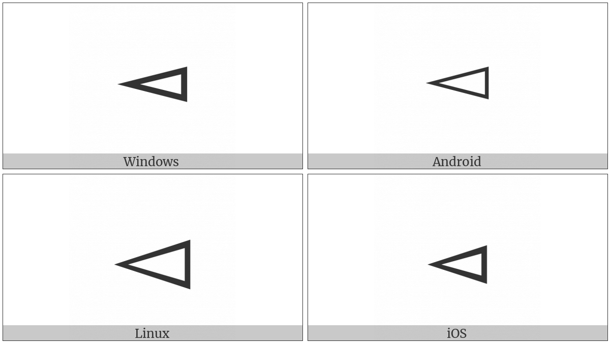 White Left-Pointing Pointer on various operating systems